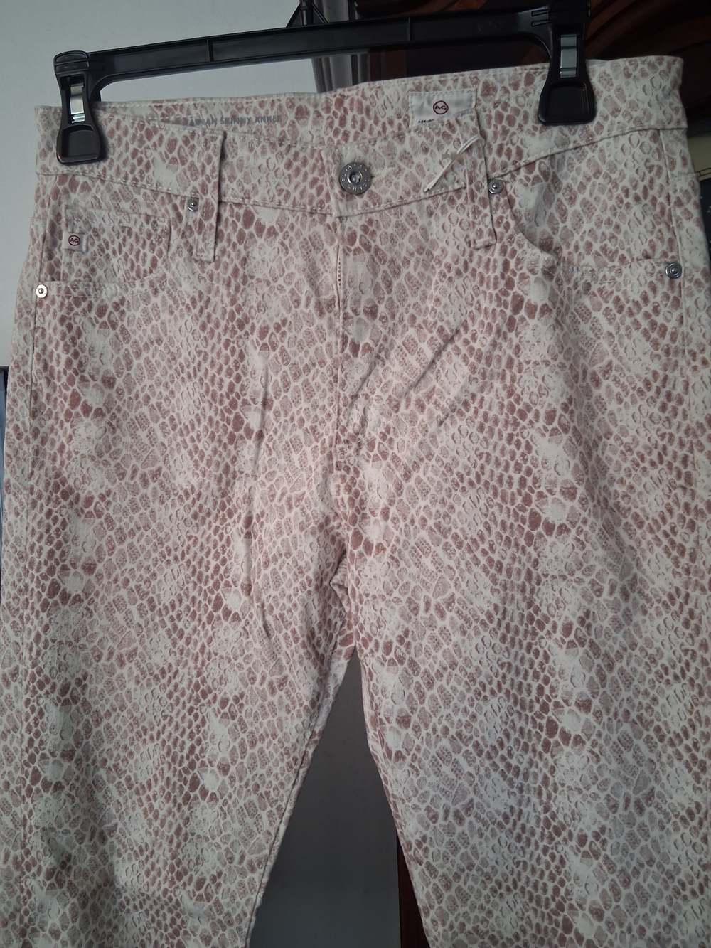 Ag Adriano Goldschmied Light Beige & Soft Brown Snake-Print Skinny Ankle Jeans